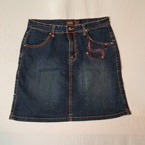 VINTAGE Crest Jeans Denim Pencil Skirt Women's Size 13/14‎ Red Trim & Pockets